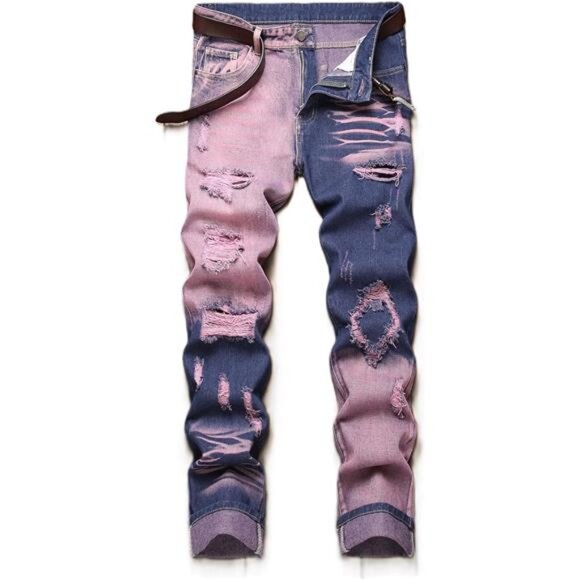 New With Tags Other - Men's Ripped Jeans Regular Fit Distressed Slim Straight Leg Stacked Biker